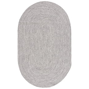 SAFAVIEH Braided Gino Distressed Machine Washable Reversible Area Rug, Grey/Ivory, 9' x 12' Oval