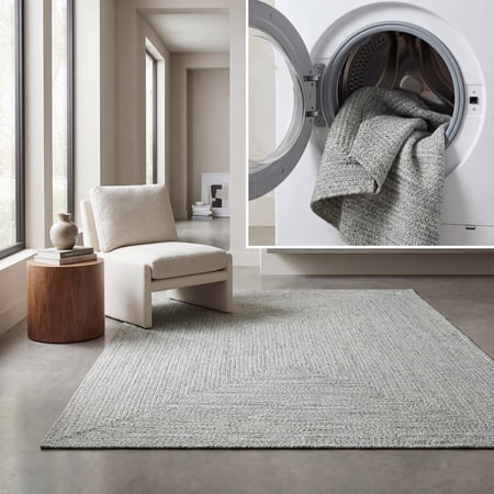 SAFAVIEH Braided Gino Distressed Machine Washable Reversible Area Rug, Ivory/Green, 2' x 3'