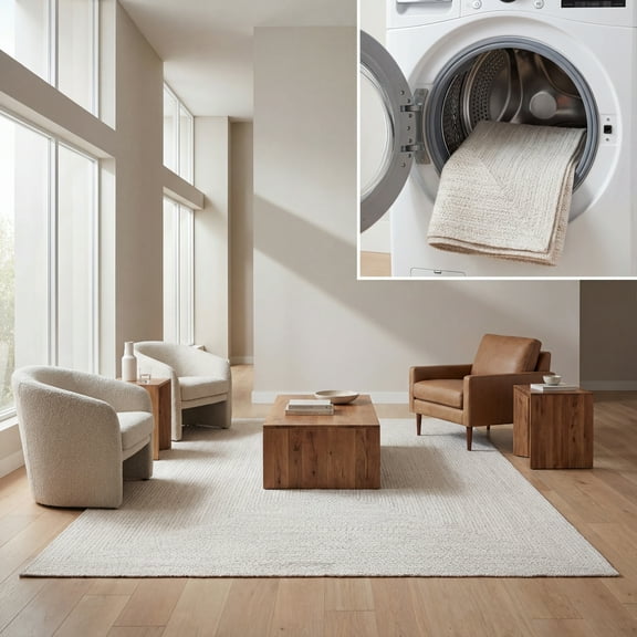 SAFAVIEH Braided Gino Distressed Machine Washable Reversible Area Rug, Ivory/Light Grey, 2' x 3'