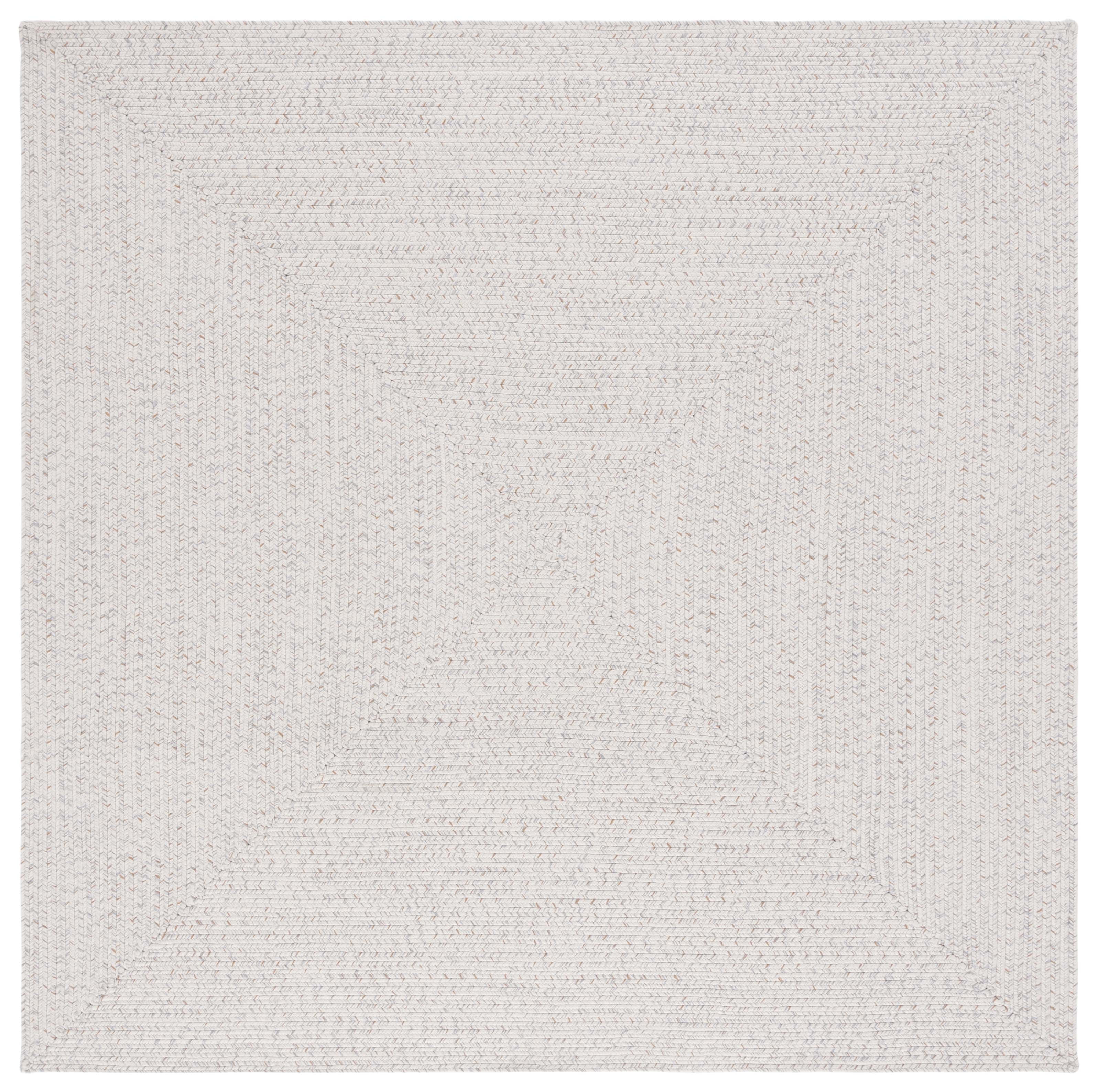 Ivory and Light Grey Square Braided Synthetic Area Rug, 4' x 4'