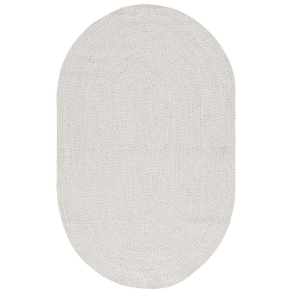 SAFAVIEH Braided Gino Distressed Machine Washable Reversible Area Rug, Ivory/Light Grey, 6' x 9' Oval