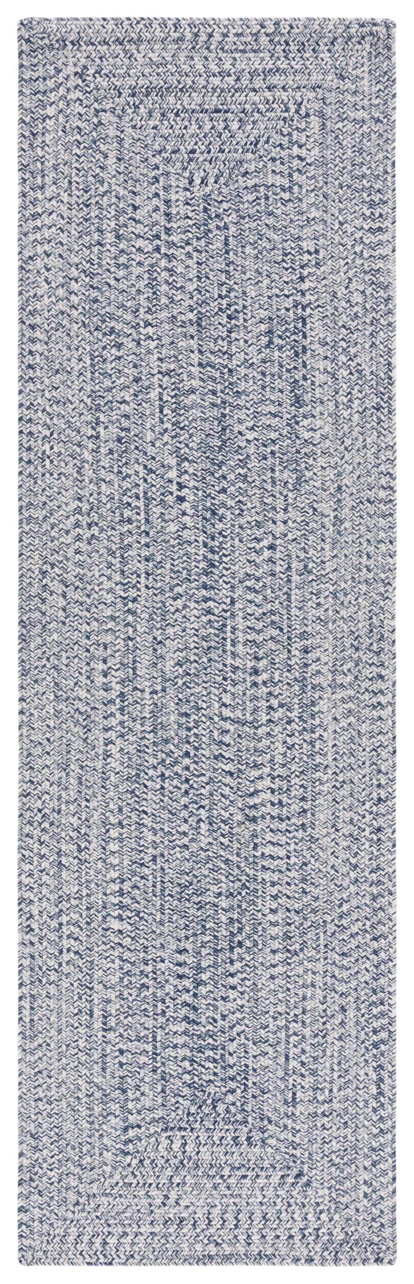 Handwoven Reversible Dark Blue and Ivory Synthetic Area Rug - 27"x6"