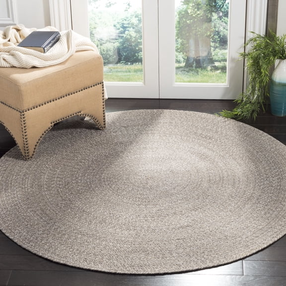 SAFAVIEH Braided Harmon Geometric Cotton Reversible Area Rug, Ivory/Beige, 5' x 5' Round - Coastal Design, Ivory & Beige, Cotton, Hand Woven Pattern, Ideal for Entryway, Kitchen, Living Room, Office