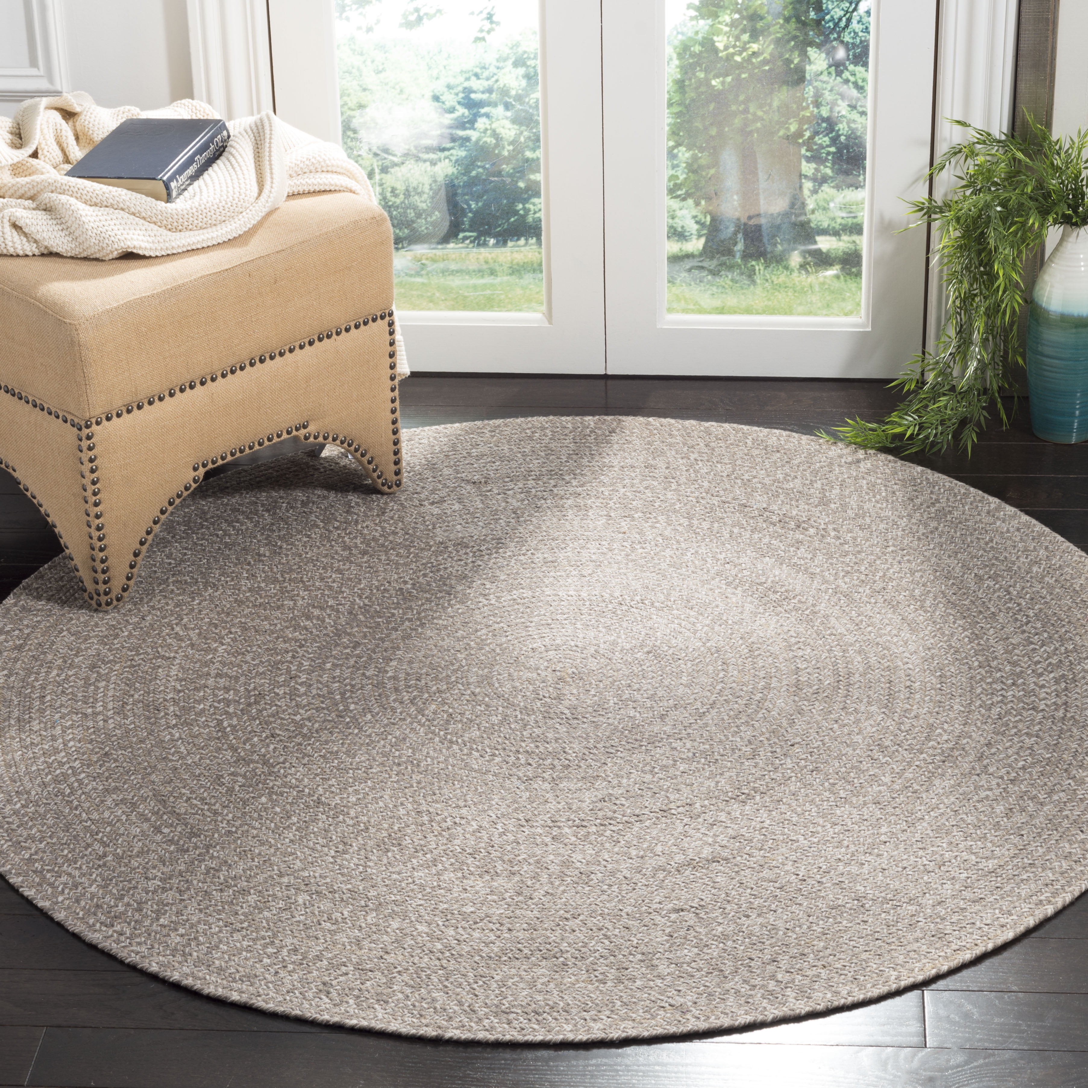 Ivory Beige 6' Round Handmade Braided Cotton Rug