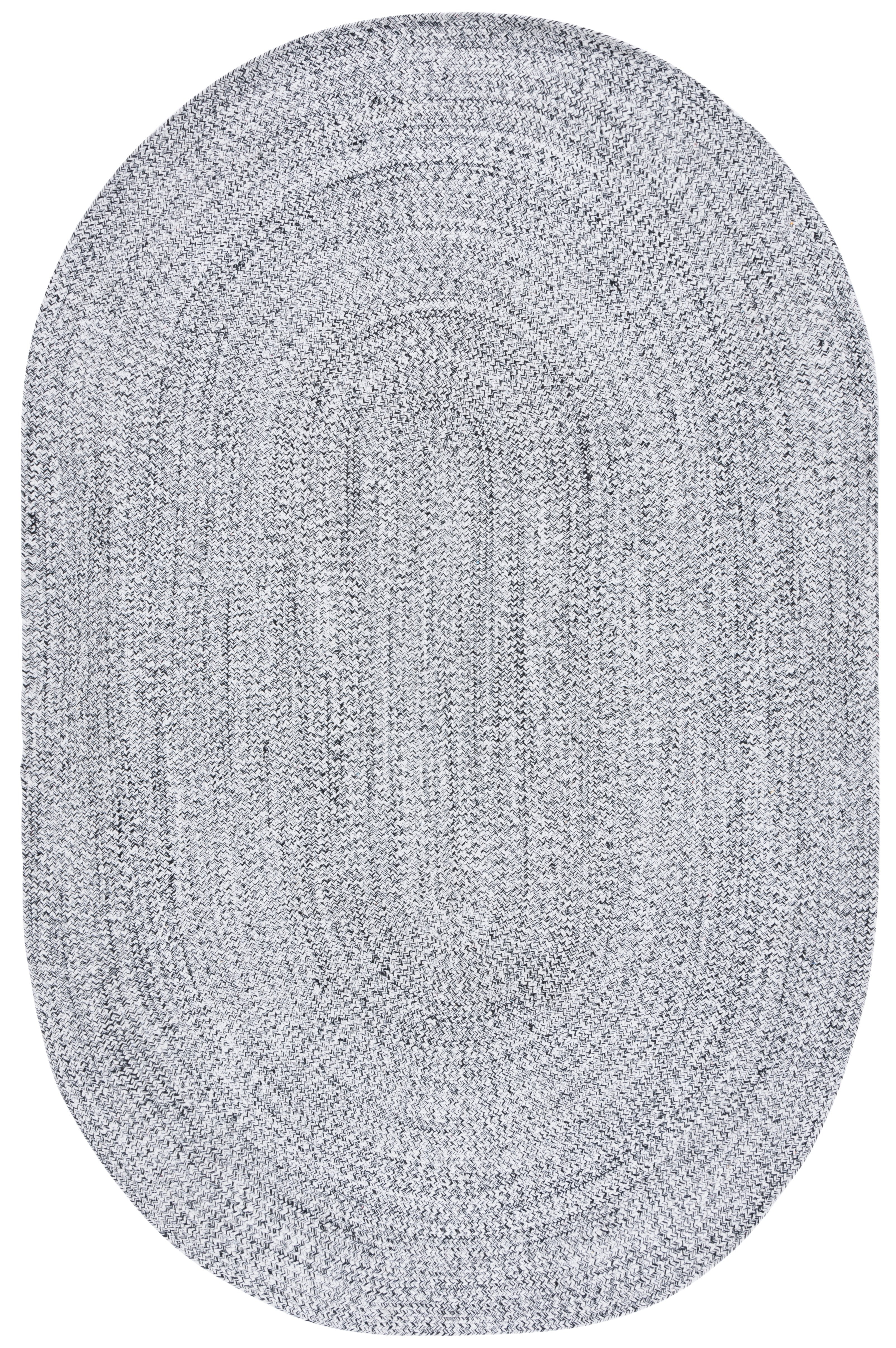 Handwoven Ivory and Black Cotton Oval Area Rug 3' x 5'
