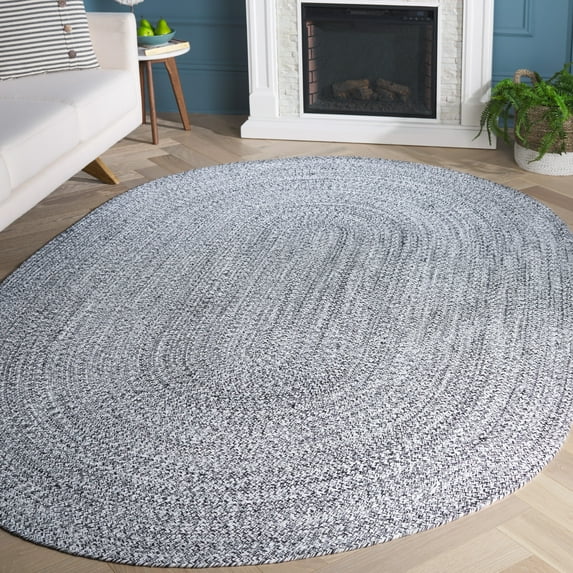 SAFAVIEH Braided Harmon Geometric Cotton Reversible Area Rug, Ivory/Black, 3' x 5' Oval - Coastal Design, Ivory & Black, Cotton, Hand Woven Pattern, Ideal for Entryway, Kitchen, Living Room, Office