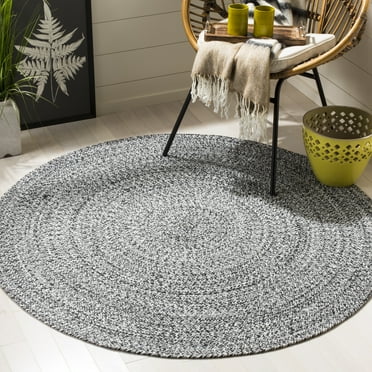 SAFAVIEH Braided Harmon Geometric Cotton Reversible Area Rug, Ivory/Black, 4' x 4' Round