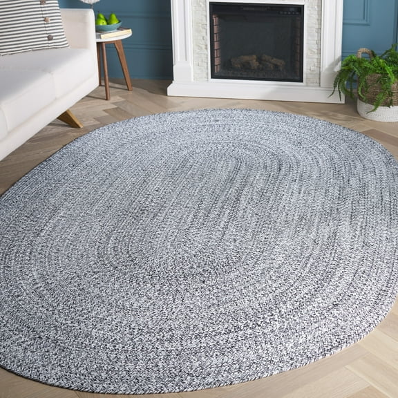 SAFAVIEH Braided Harmon Geometric Cotton Reversible Area Rug, Ivory/Black, 8' x 10' Oval - Large - Coastal Design, Ivory & Black, Cotton, Hand Woven Pattern, Ideal for Entryway, Kitchen, Living Room,