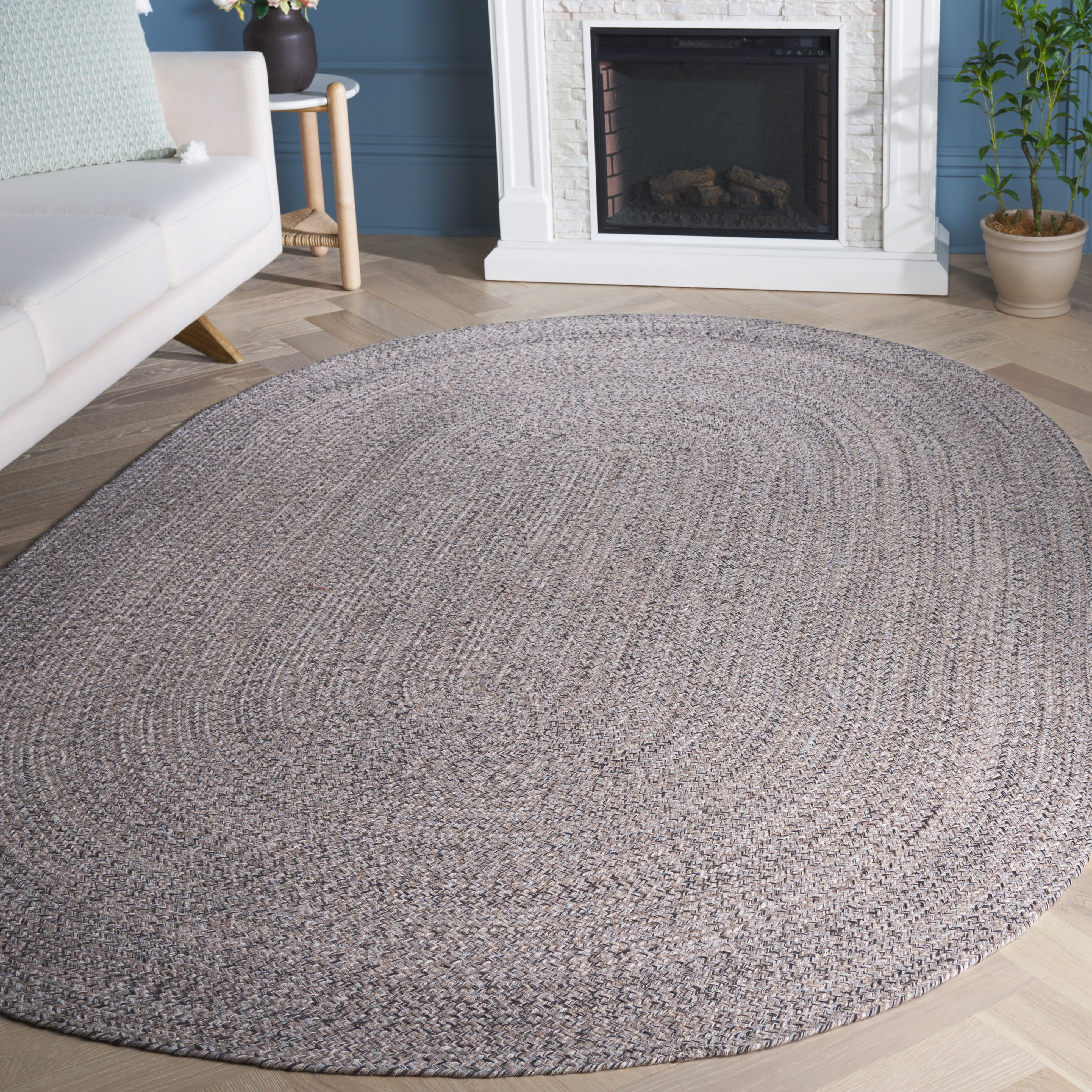SAFAVIEH Braided Harmon Geometric Cotton Reversible Area Rug, Ivory/Steel Gray, 4' x 6' Oval - Coastal Design, Ivory & Steel Grey, Cotton, Hand Woven Pattern, Ideal for Entryway, Kitchen, Living Room
