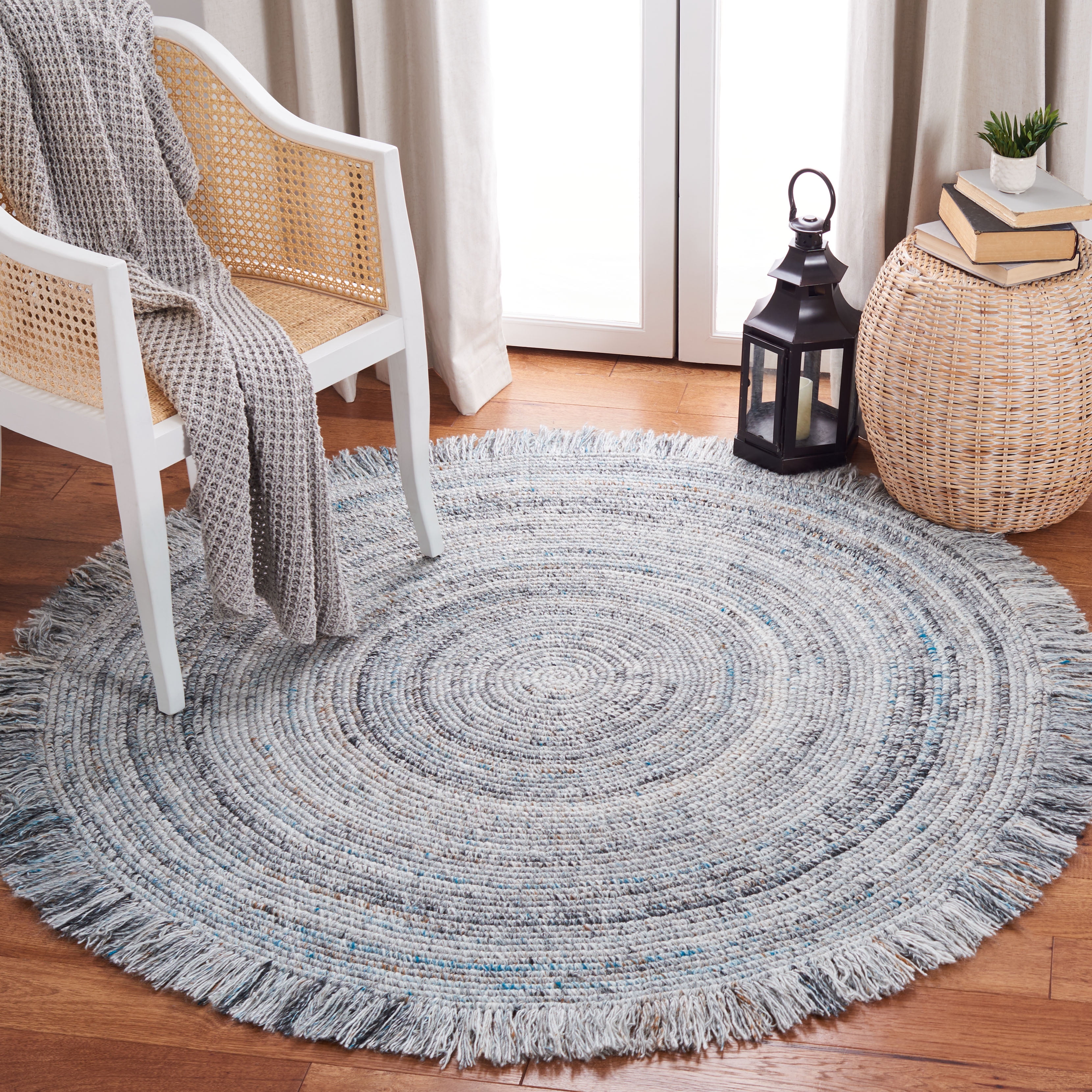 SAFAVIEH Braided Isador Solid Polyester Reversible Area Rug, Gray/Blue, 5' x 5' Round