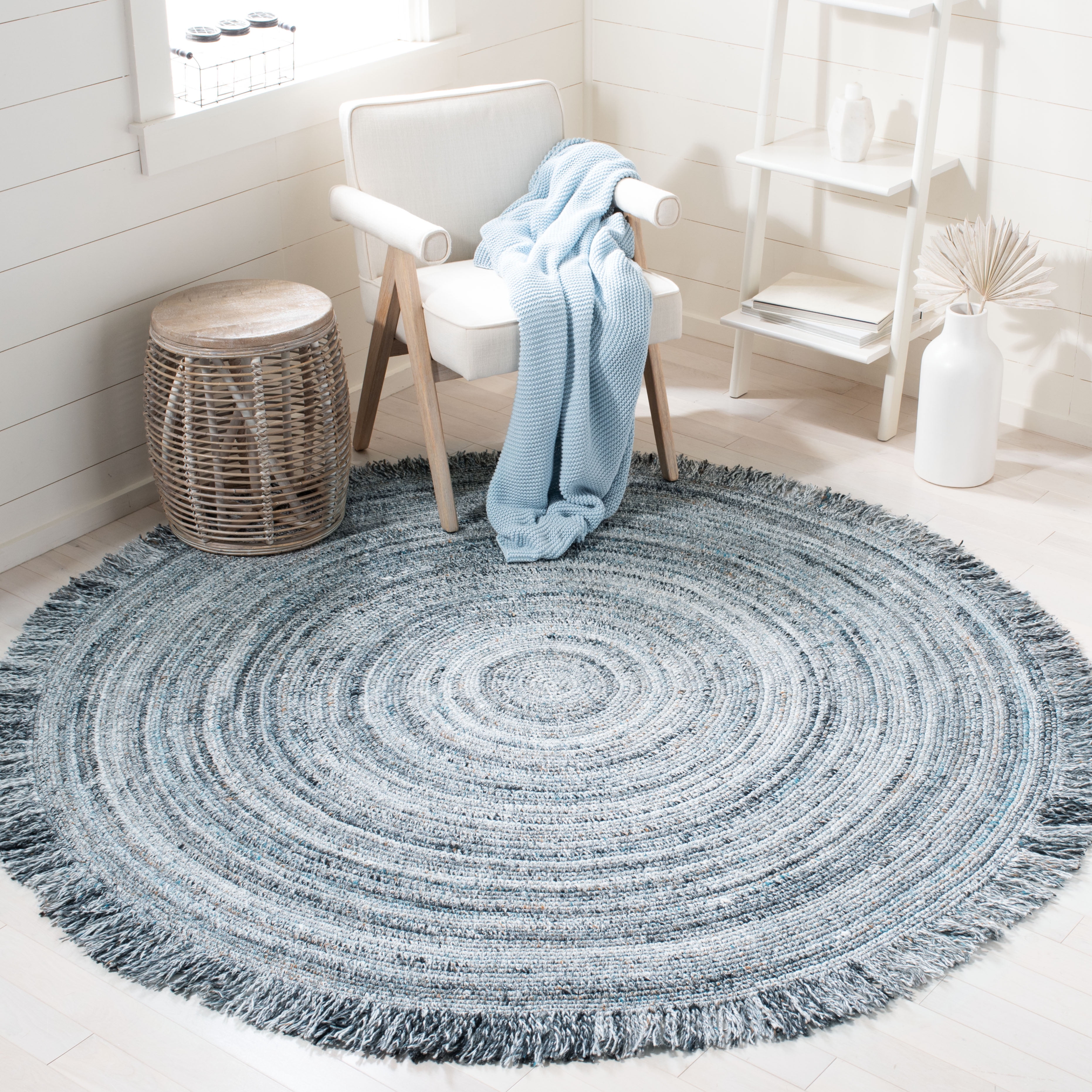 SAFAVIEH Braided Isador Solid Polyester Reversible Area Rug, Gray/Blue, 6' x 6' Round