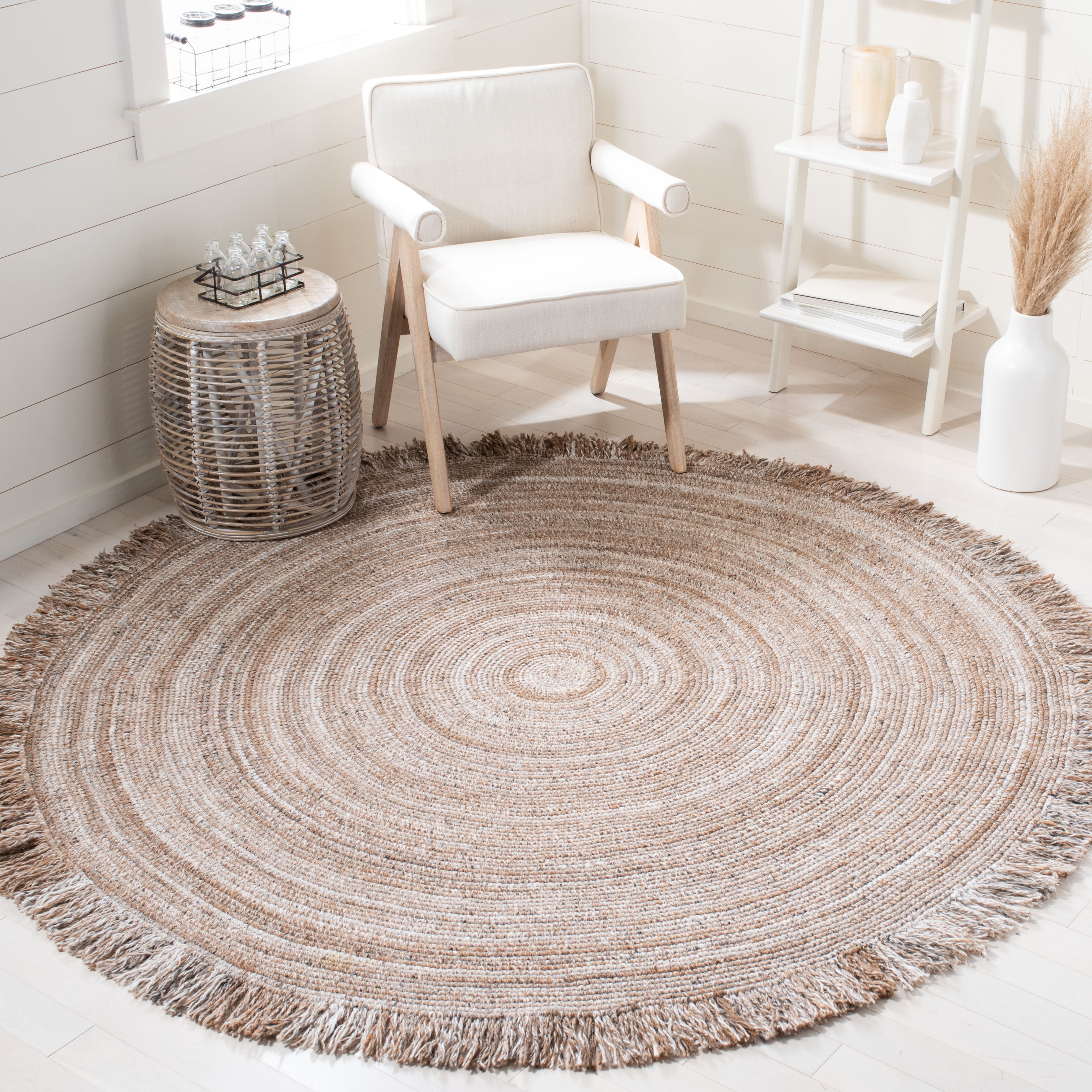 SAFAVIEH Braided Isador Solid Polyester Reversible Area Rug, Natural, 4' x 4' Round