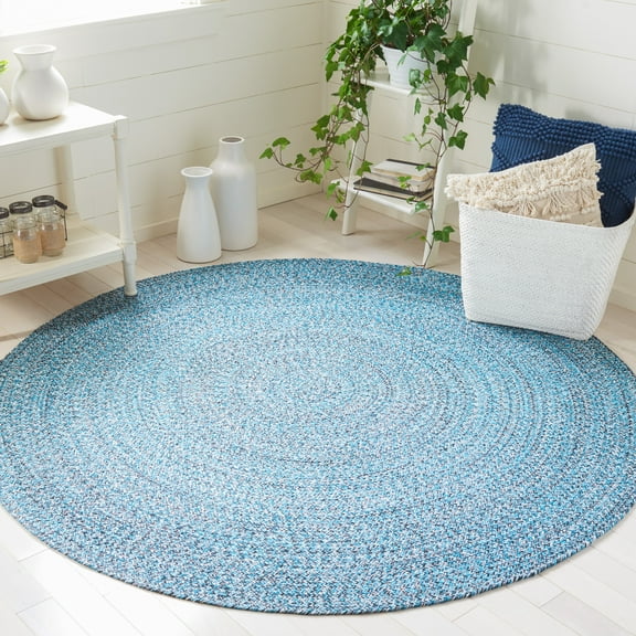 SAFAVIEH Braided Isidor Solid Cotton Reversible Area Rug, Blue/Black, 5' x 5' Round