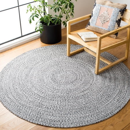 SAFAVIEH Braided Isidor Solid Cotton Reversible Area Rug, Ivory/Black, 3' x 3' Round