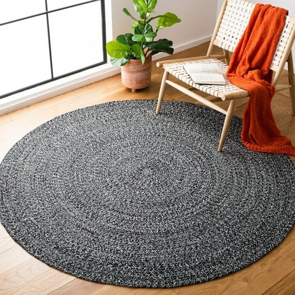 SAFAVIEH Braided Isidor Solid Cotton Reversible Area Rug, Black, 5' x 5' Round