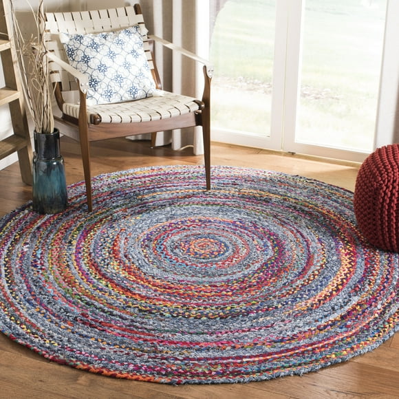 SAFAVIEH Braided Jeanie Geometric Cotton Reversible Area Rug, Blue/Red, 5' x 5' Round