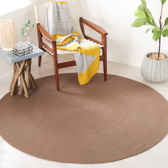 SAFAVIEH Braided Kader Solid Reversible Area Rug, Brown, 7' x 7' Round