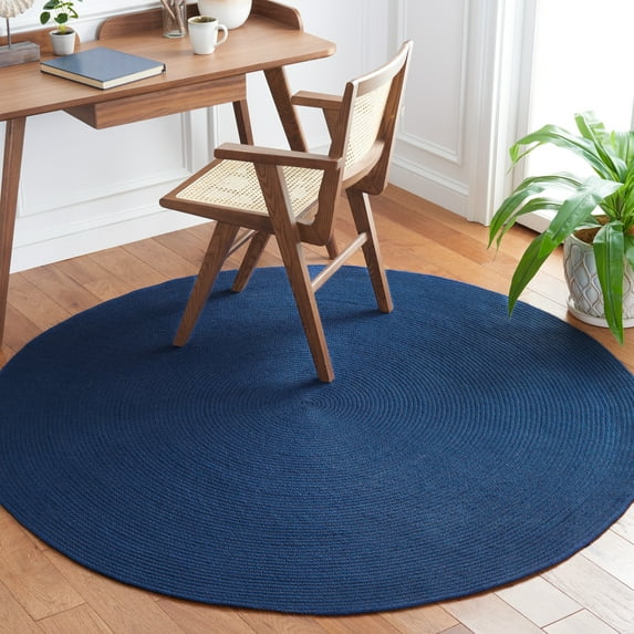 SAFAVIEH Braided Kader Solid Reversible Area Rug, Dark Blue, 6' x 6' Round
