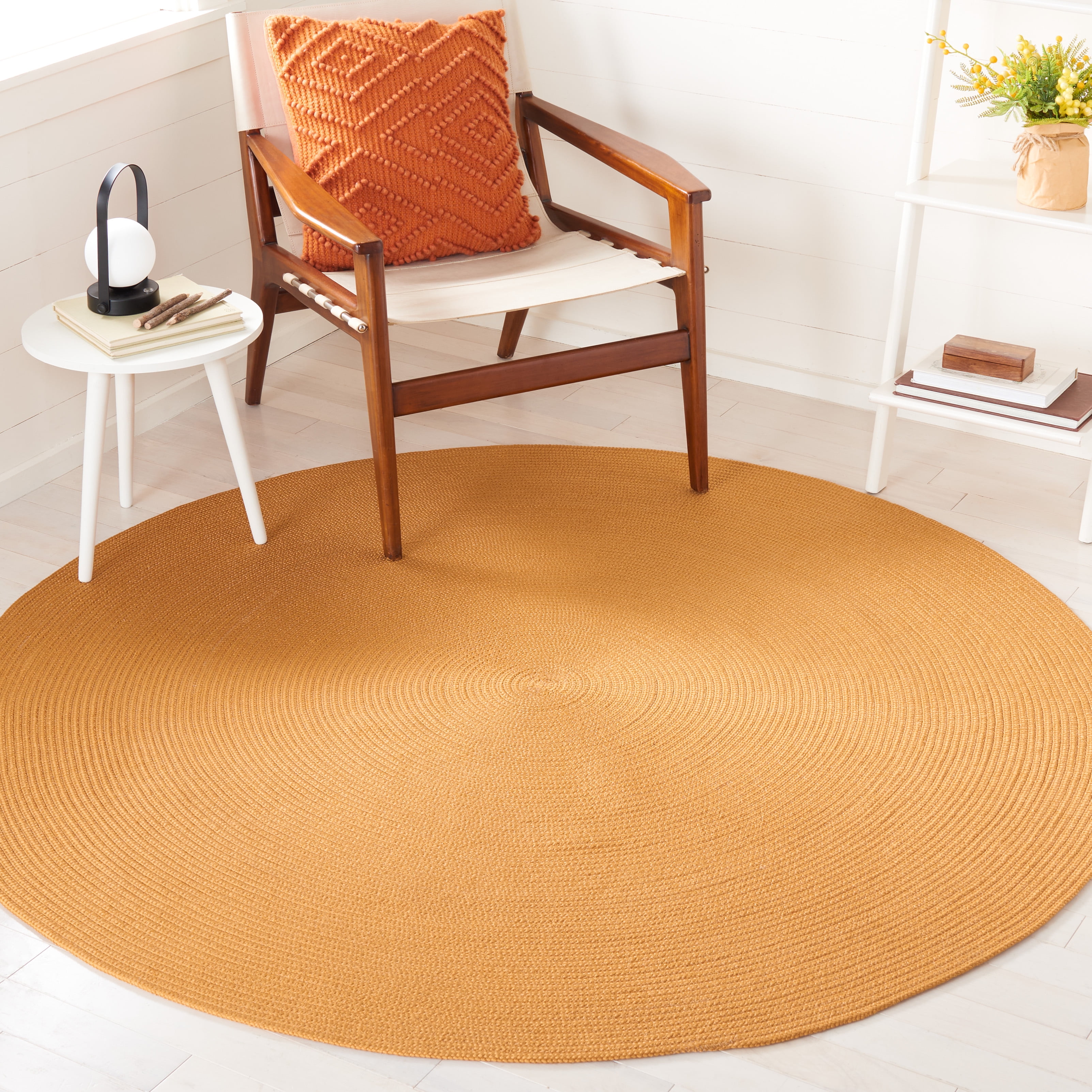 SAFAVIEH Braided Kader Solid Reversible Area Rug, Mustard, 4' x 4' Round