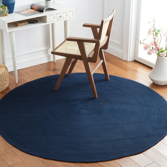 SAFAVIEH Braided Kader Solid Reversible Area Rug, Navy, 7' x 7' Round