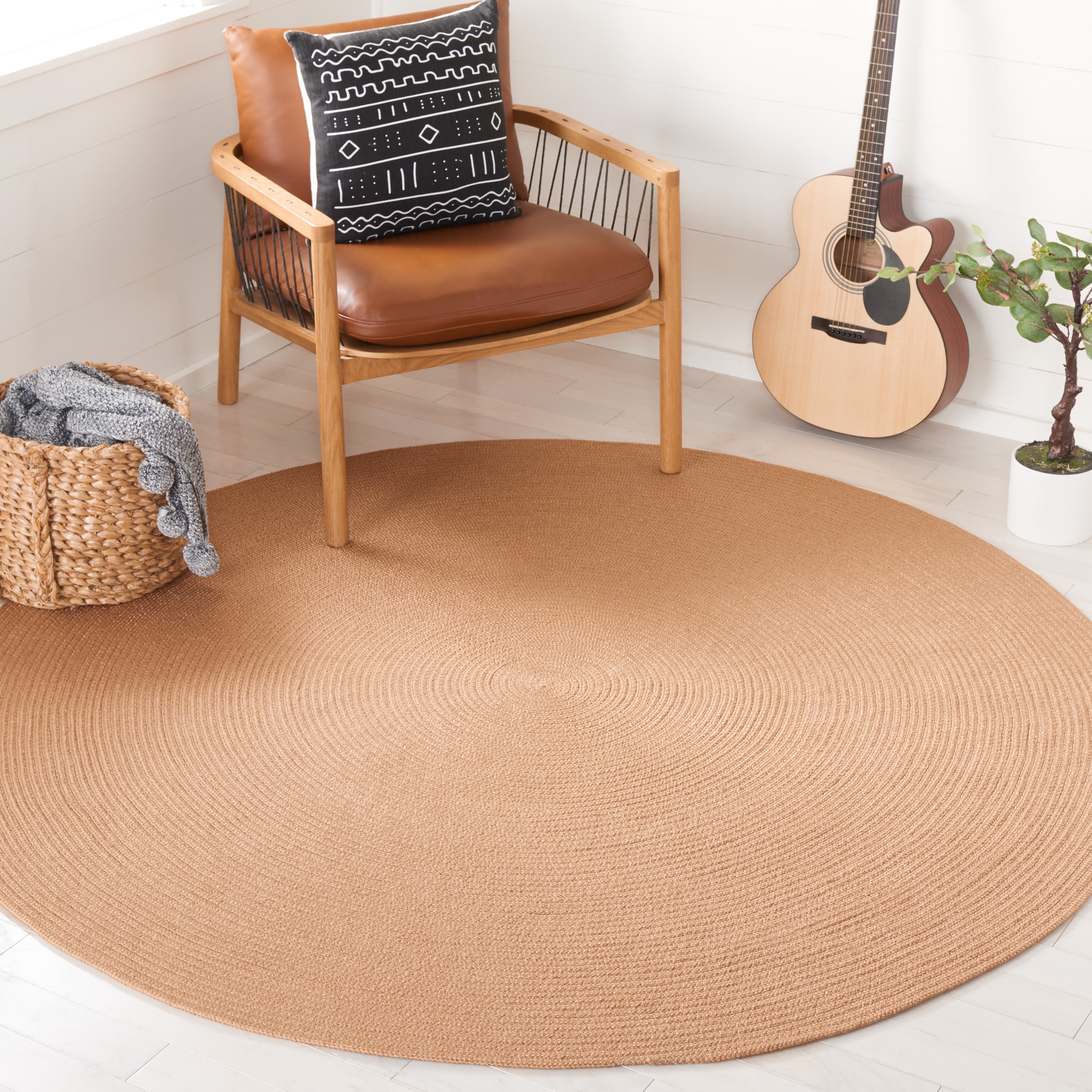 SAFAVIEH Braided Kader Solid Reversible Area Rug, Tan, 3' x 3' Round