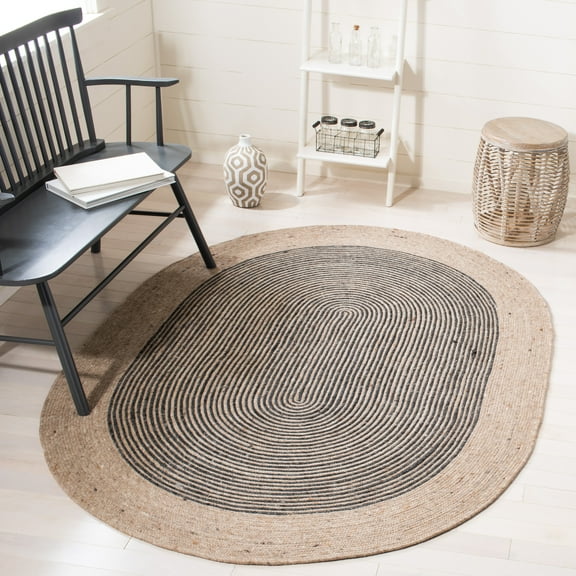 SAFAVIEH Braided Lars Geometric Reversible Area Rug, Beige/Black, 6' x 9' Oval