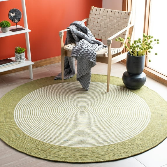 SAFAVIEH Braided Lars Geometric Reversible Area Rug, Green/Ivory, 5' x 5' Round