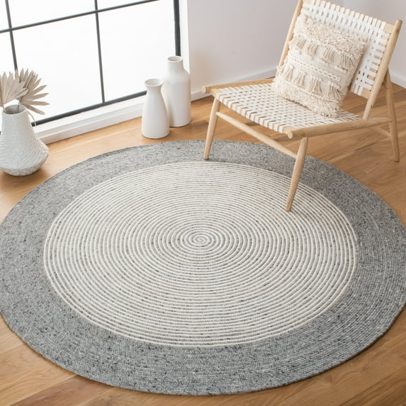SAFAVIEH Braided Lars Geometric Reversible Area Rug, Gray/Ivory, 6' x 6' Round