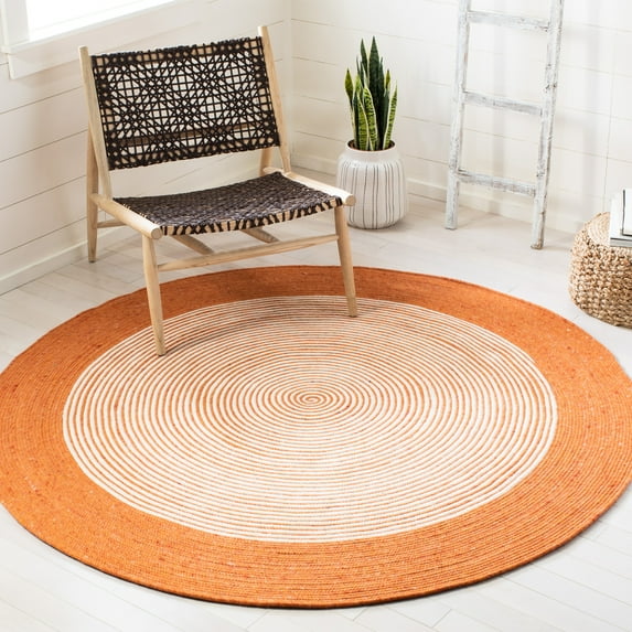 SAFAVIEH Braided Lars Geometric Reversible Area Rug, Orange/Ivory, 4' x 4' Round