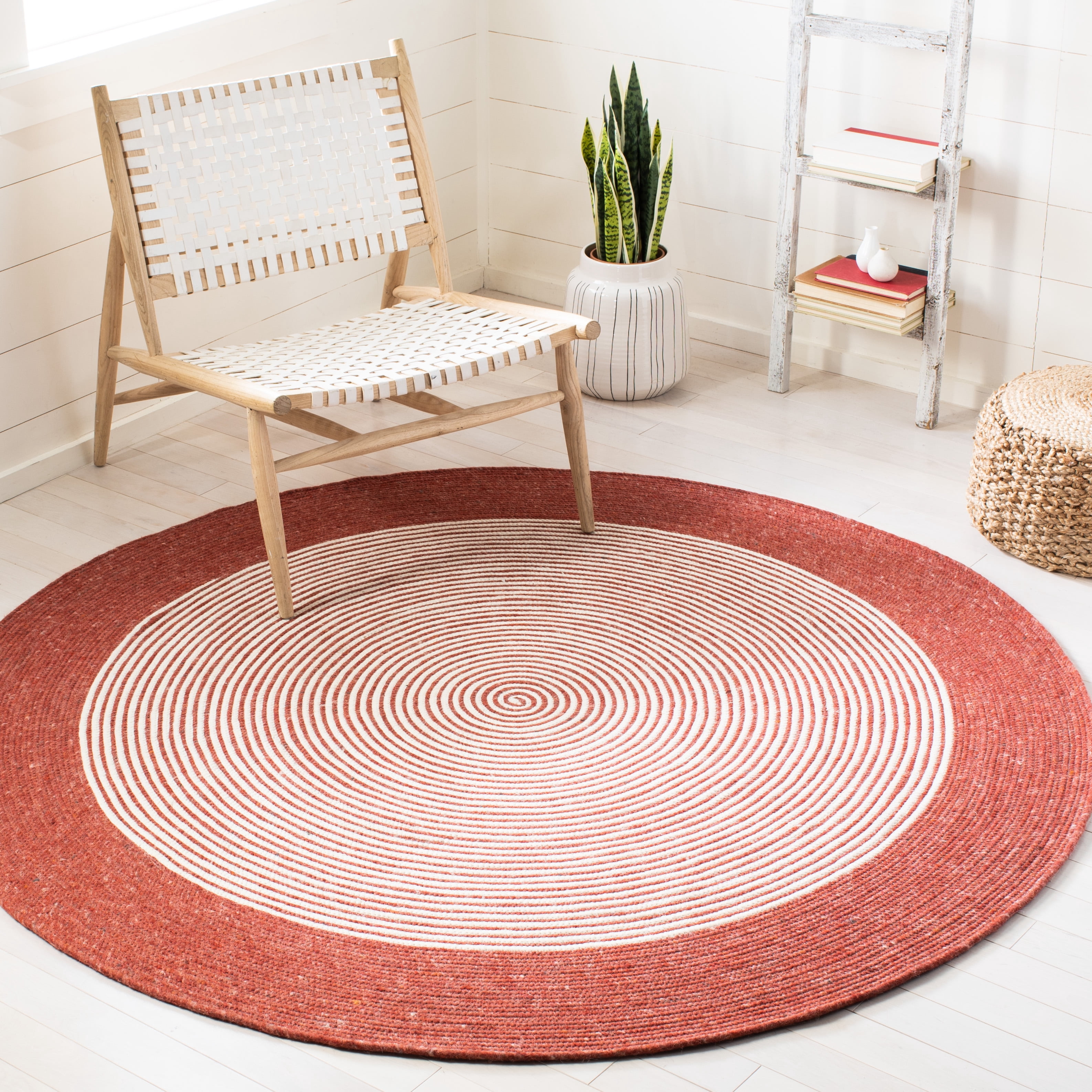 SAFAVIEH Braided Lars Geometric Reversible Area Rug, Red/Ivory, 5' x 5' Round