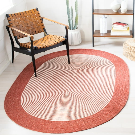SAFAVIEH Braided Lars Geometric Reversible Area Rug, Red/Ivory, 5' x 7' Oval