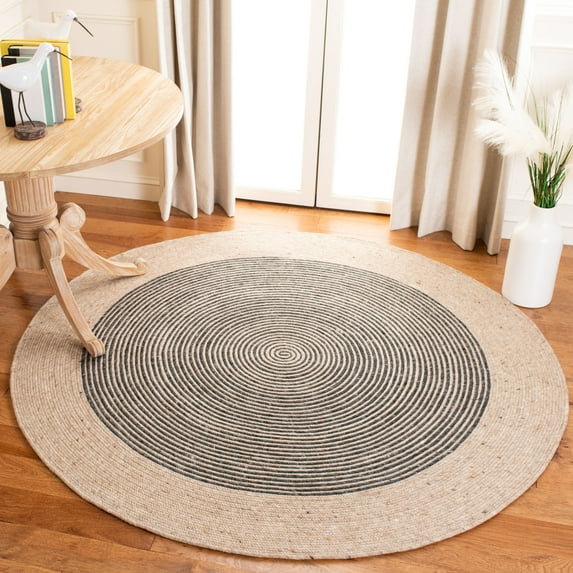 SAFAVIEH Braided Lars Geometric Reversible Area Rug, Beige/Black, 6' x 6' Round