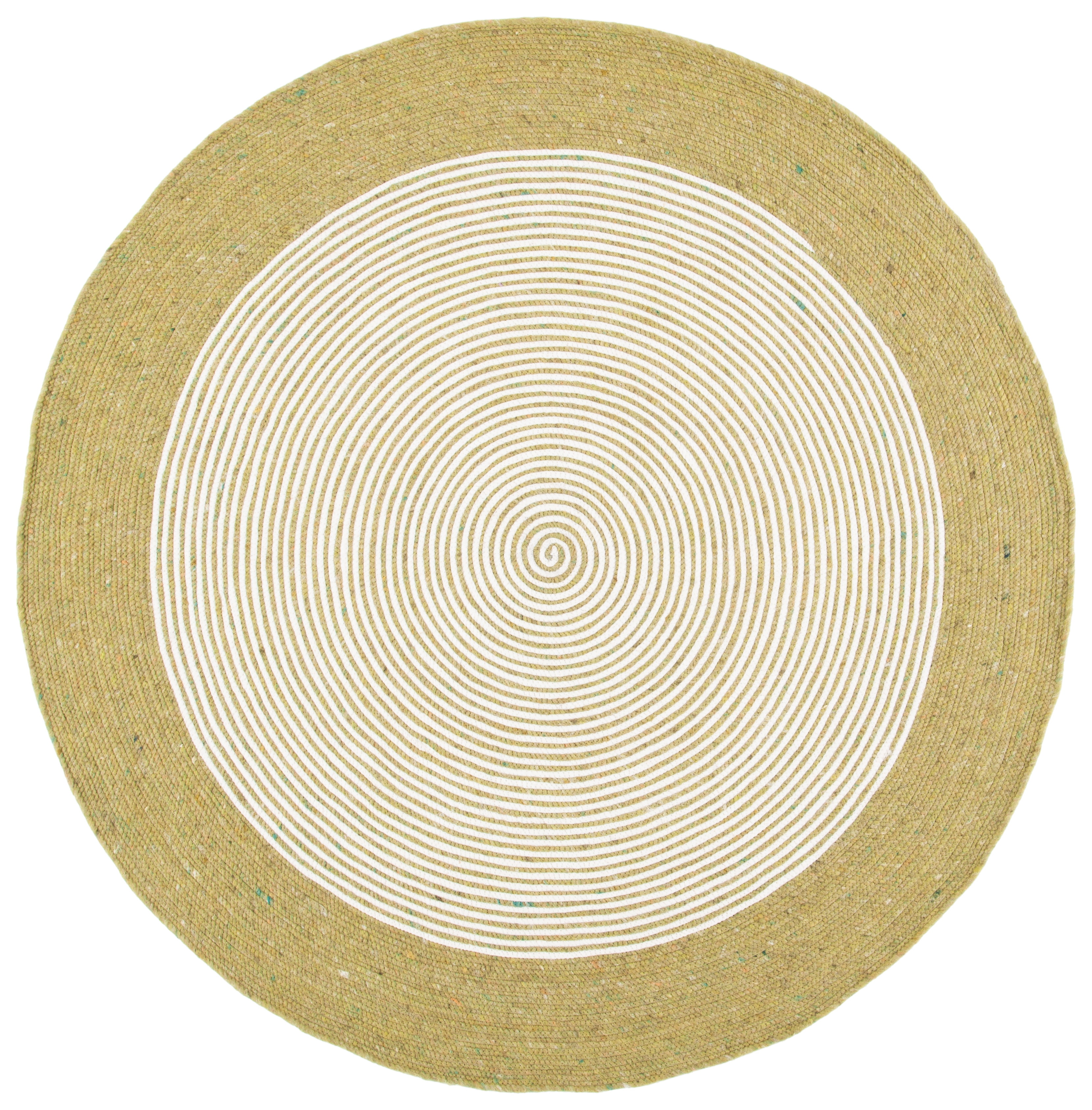 Ivory and Green Braided Wool 3' Round Handmade Rug