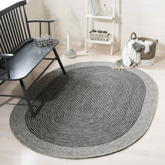 SAFAVIEH Braided Lars Geometric Reversible Area Rug, Gray/Black, 4' x 6' Oval