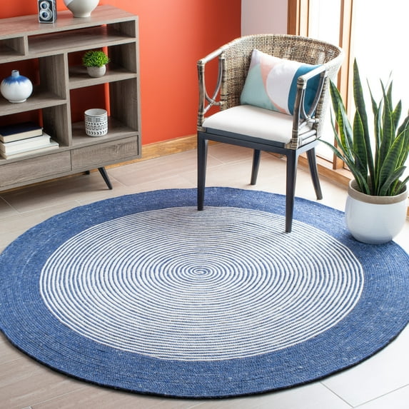 SAFAVIEH Braided Lars Geometric Reversible Area Rug, Navy/Ivory, 4' x 4' Round