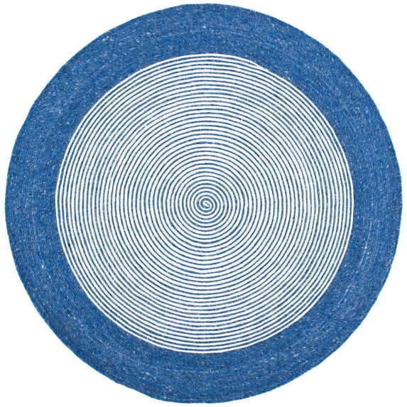 SAFAVIEH Braided Lars Geometric Reversible Area Rug, Navy/Ivory, 5' x 5' Round