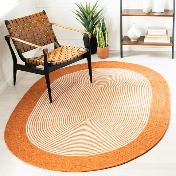 SAFAVIEH Braided Lars Geometric Reversible Area Rug, Orange/Ivory, 6' x 9' Oval