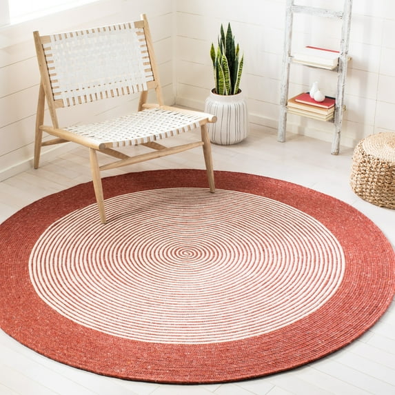 SAFAVIEH Braided Lars Geometric Reversible Area Rug, Red/Ivory, 4' x 4' Round