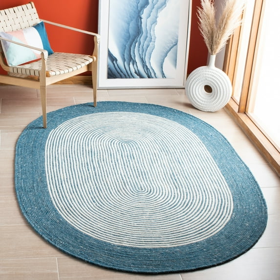 SAFAVIEH Braided Lars Geometric Reversible Area Rug, Teal/Ivory, 5' x 7' Oval