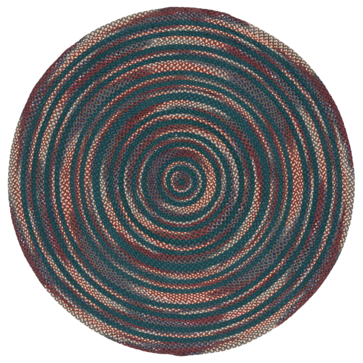 Handmade Blue and Green Oval Cotton Braided Area Rug, 3' x 5'