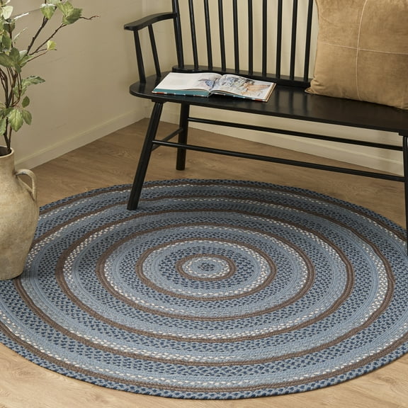 SAFAVIEH Braided Leilah Abstract Cotton Reversible Area Rug, Blue/Gray, 3' x 3' Round