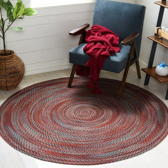 SAFAVIEH Braided Leilah Abstract Cotton Reversible Area Rug, Blue/Rust, 4' x 4' Round