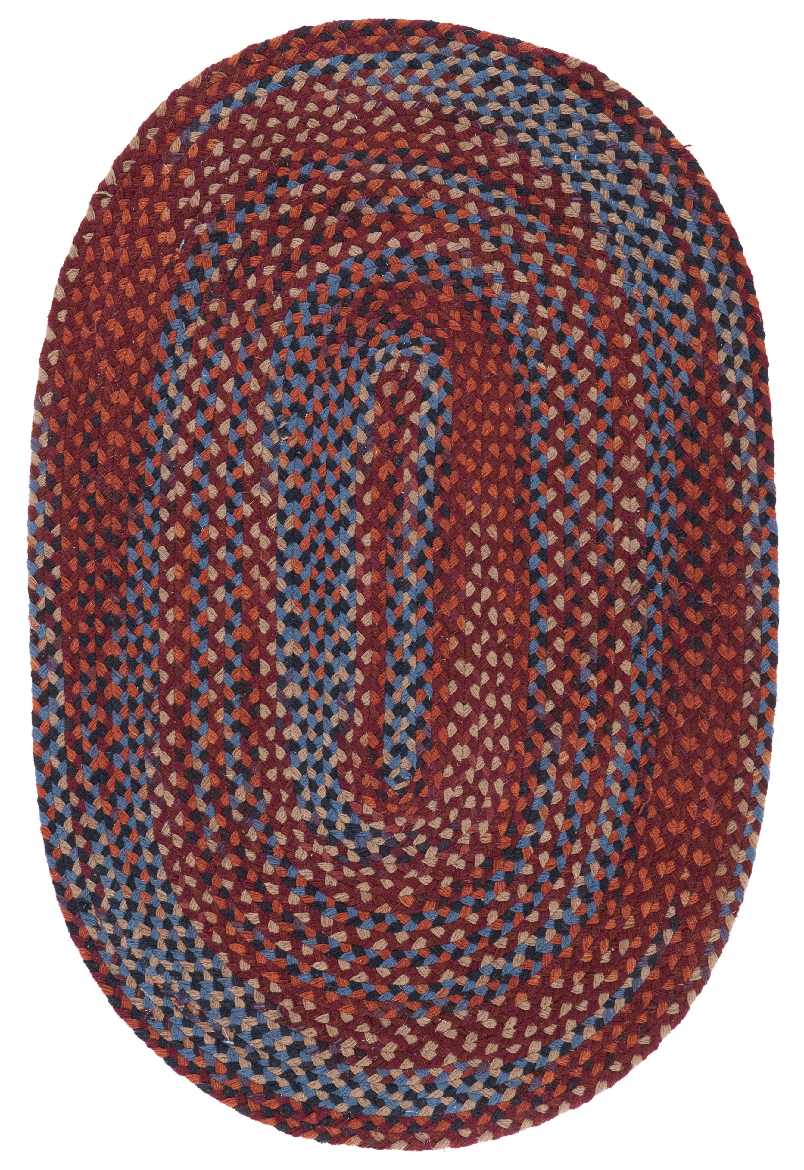 Handmade Blue and Rust Braided Oval 4' x 6' Rug