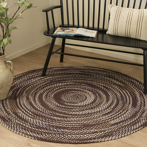 SAFAVIEH Braided Leilah Abstract Cotton Reversible Area Rug, Brown/Ivory, 4' x 4' Round