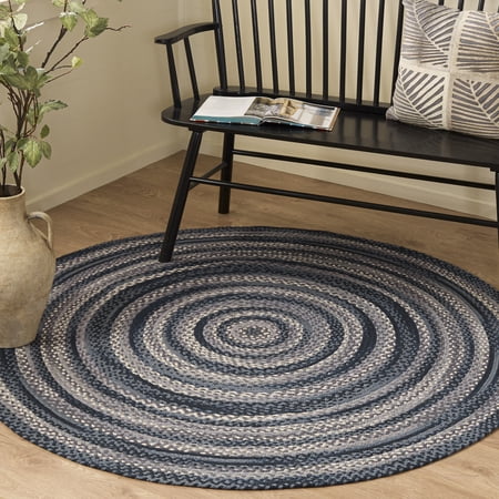SAFAVIEH Braided Leilah Abstract Cotton Reversible Area Rug, Gray/Ivory, 3' x 3' Round