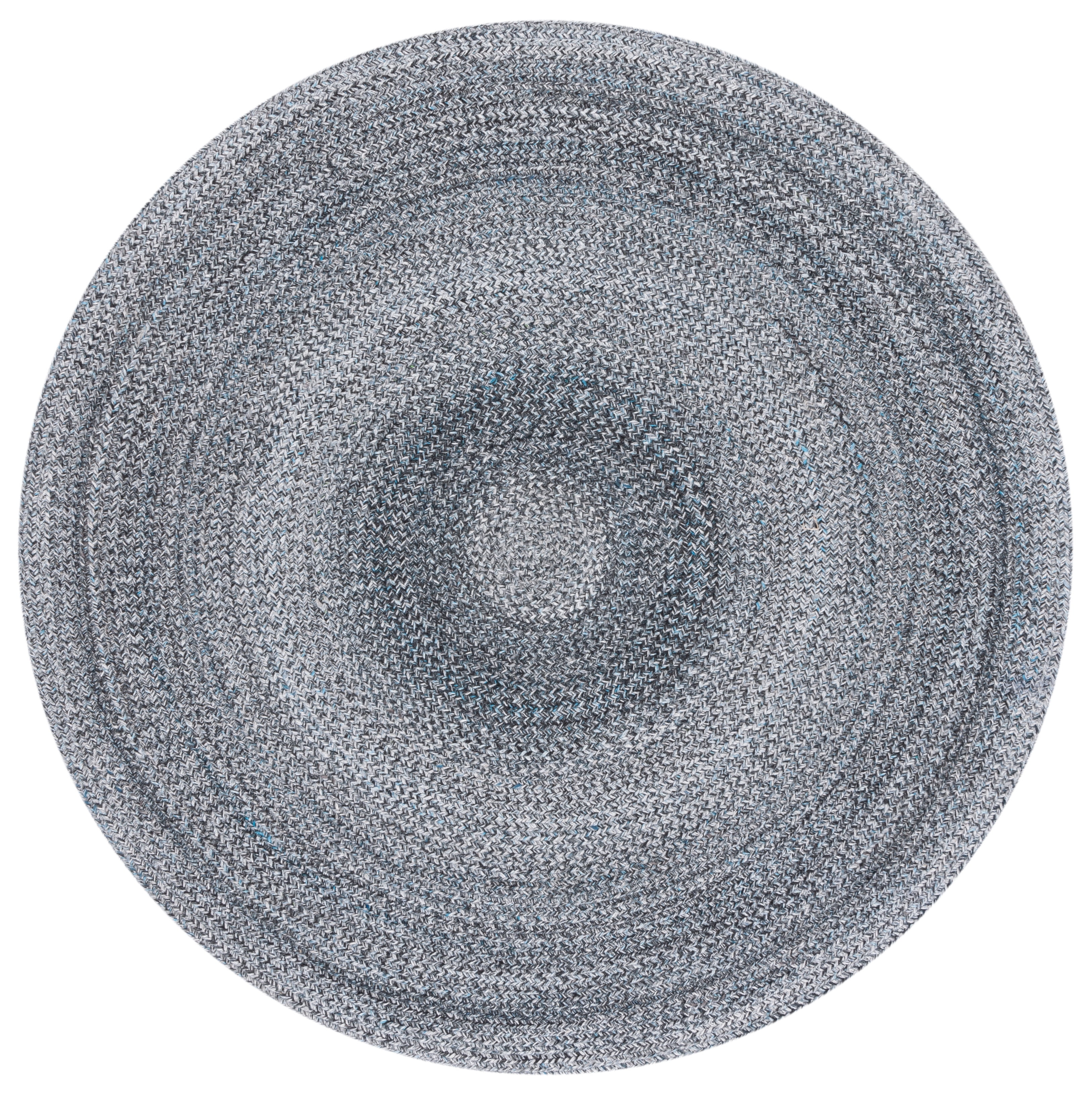 Handmade Dark Grey and Light Blue Round Braided Rug