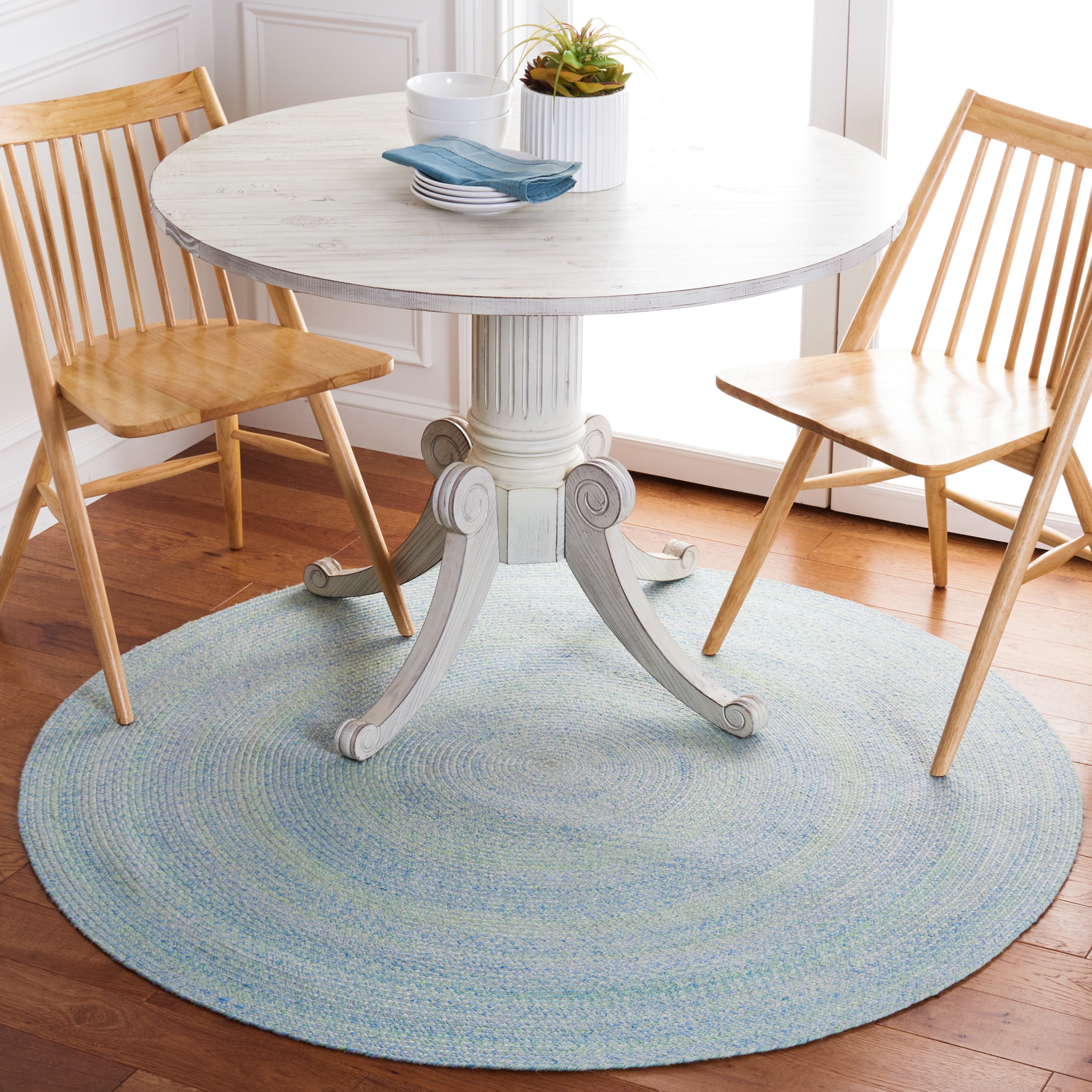 SAFAVIEH Braided Lyla Solid Polyester Reversible Area Rug, Green/Blue, 3' x 3' Round