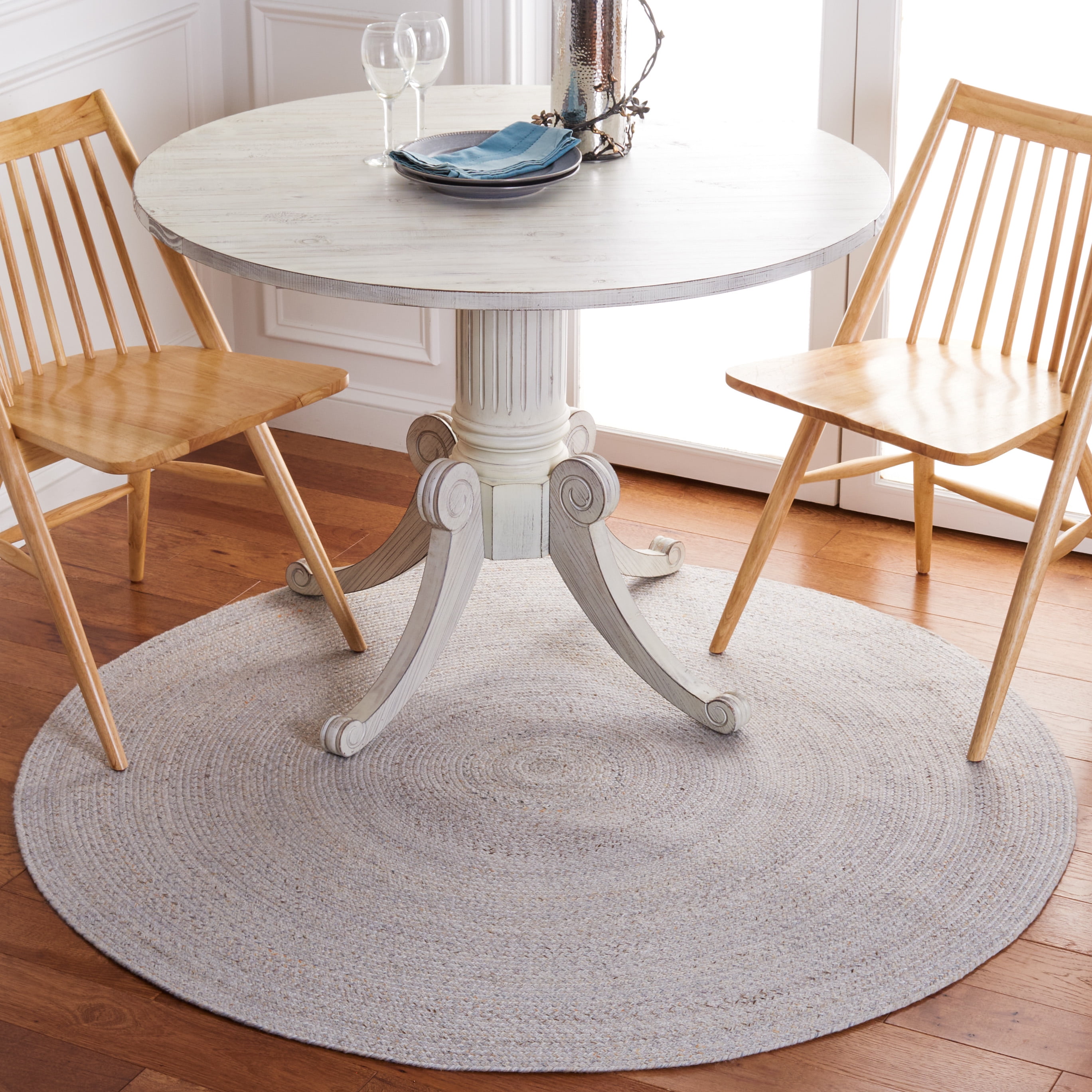 SAFAVIEH Braided Lyla Solid Polyester Reversible Area Rug, Gray/Yellow, 3' x 3' Round