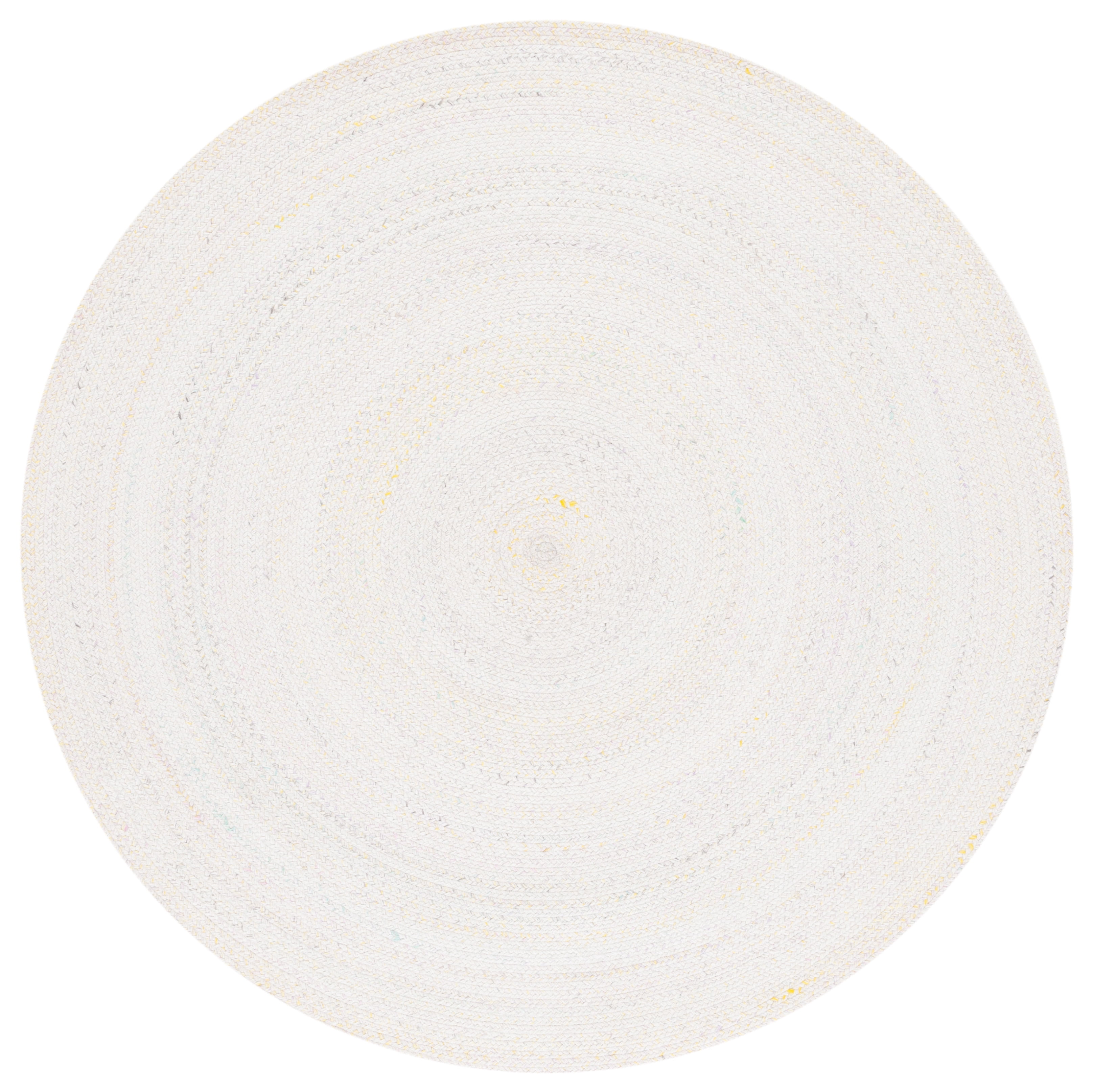 Ivory & Yellow Handwoven Synthetic 3' Round Braided Rug