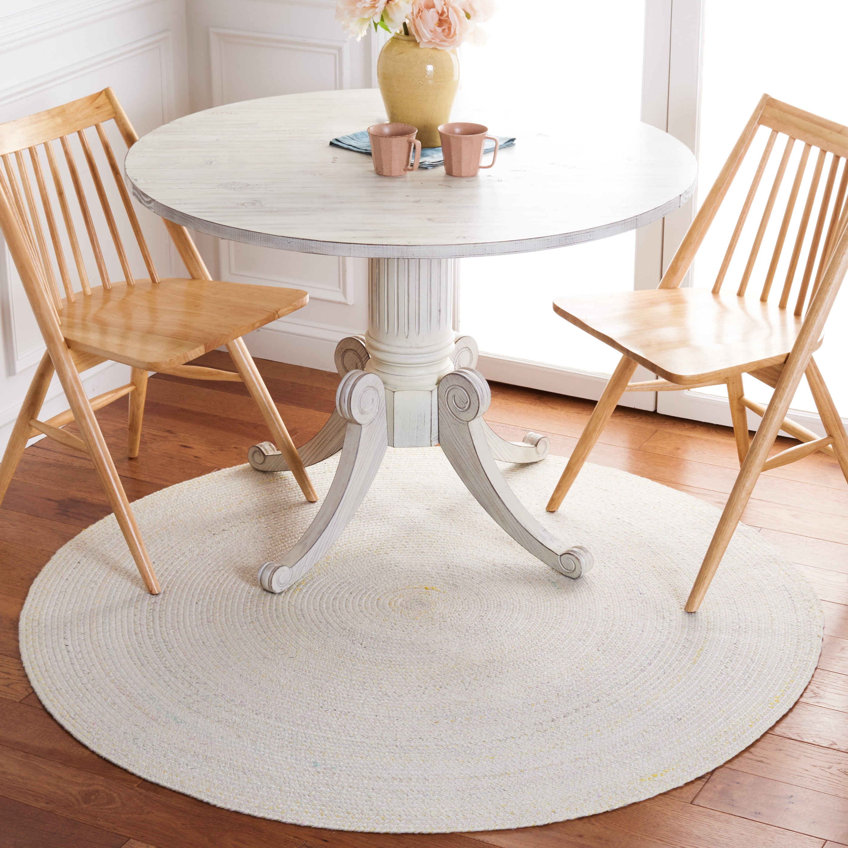 SAFAVIEH Braided Lyla Solid Polyester Reversible Area Rug, Ivory/Yellow, 3' x 3' Round